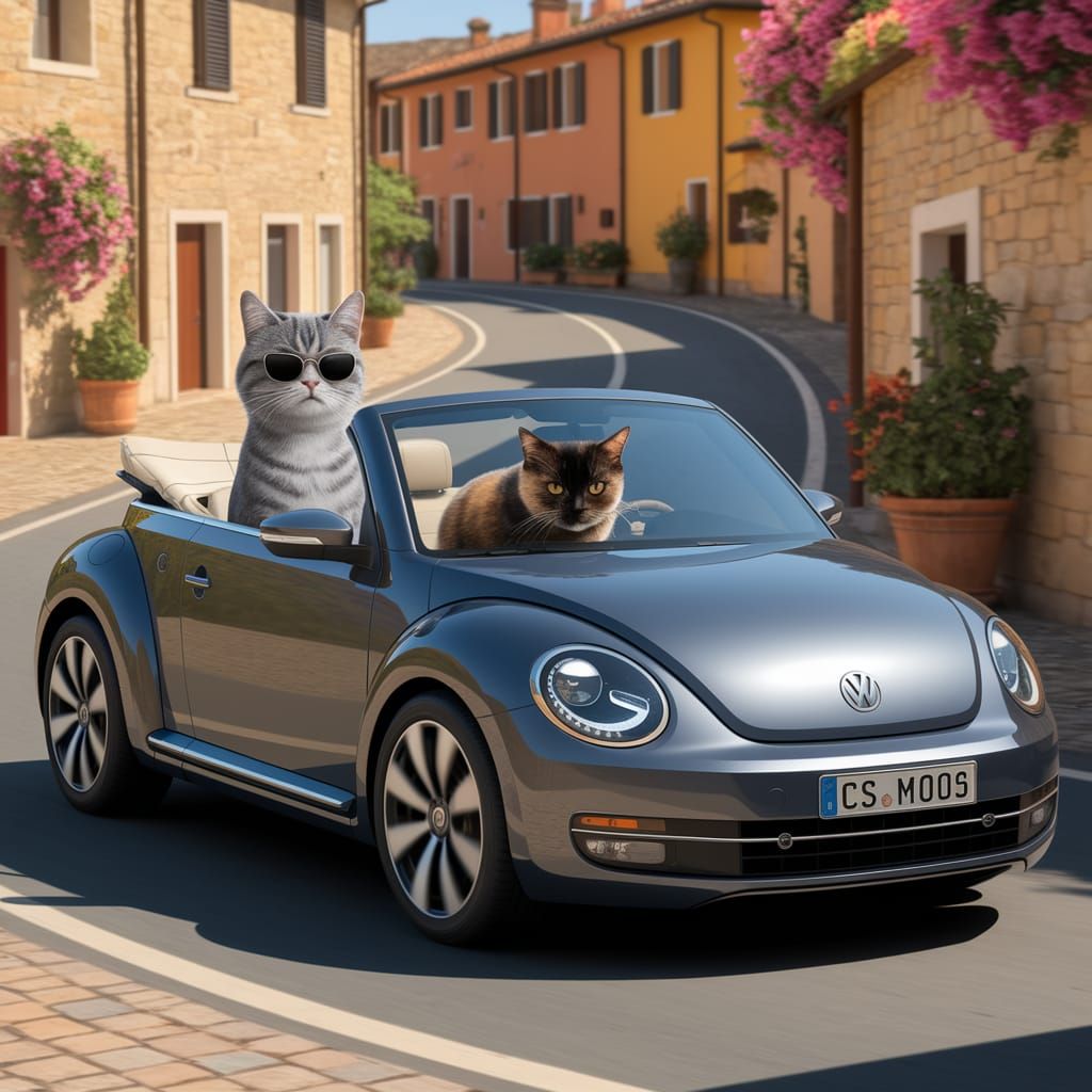 Whimsical Italian Village Cats Cruise in Style