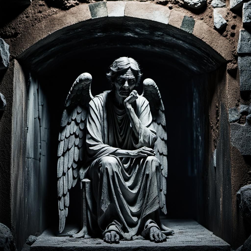Marble Weeping Angel Portrait in Anime Style