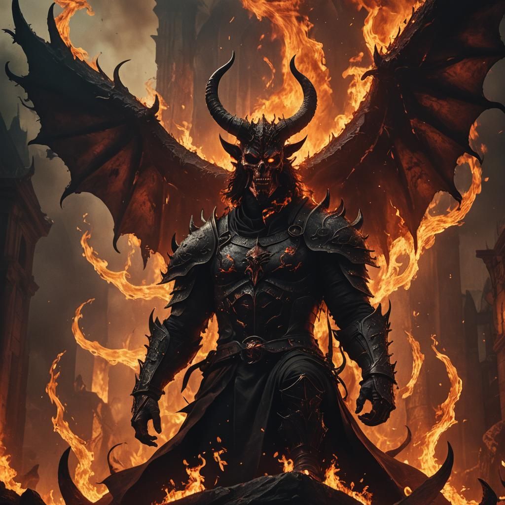 Satan Amidst Hellfire: A Dark Fantasy Illustration