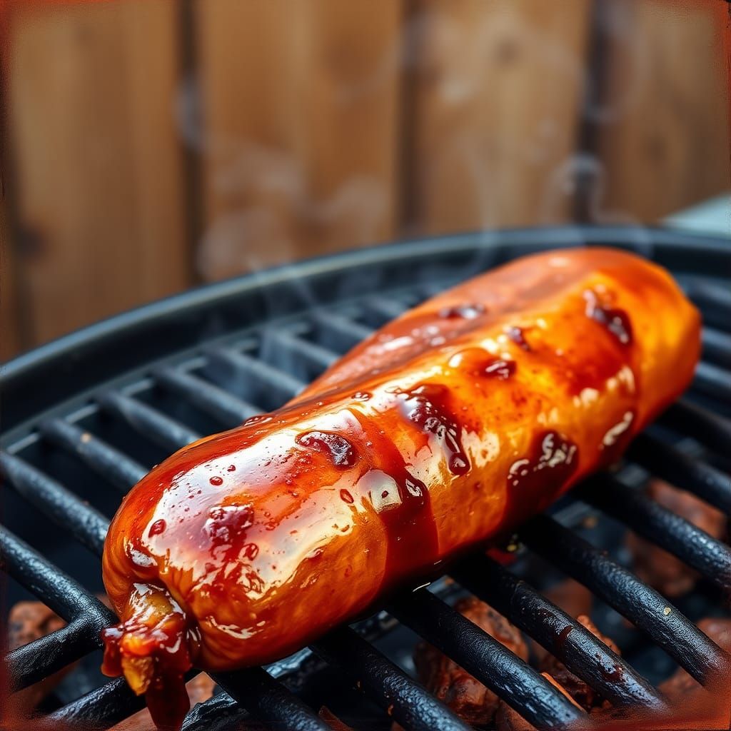 Barbecued Sausage on Grill in Americana Style