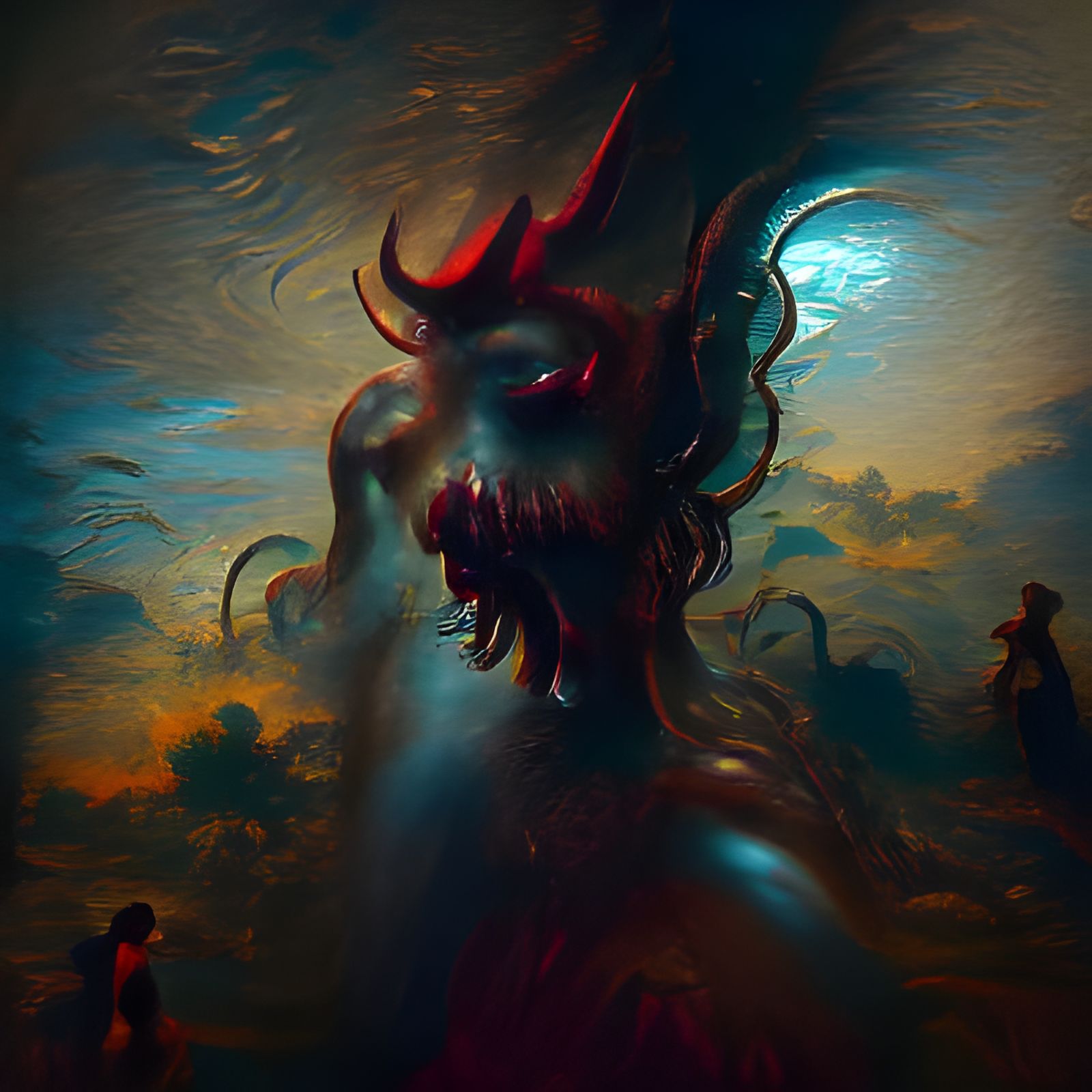 Sinister Demon of Dreams: Oil and Water Painting