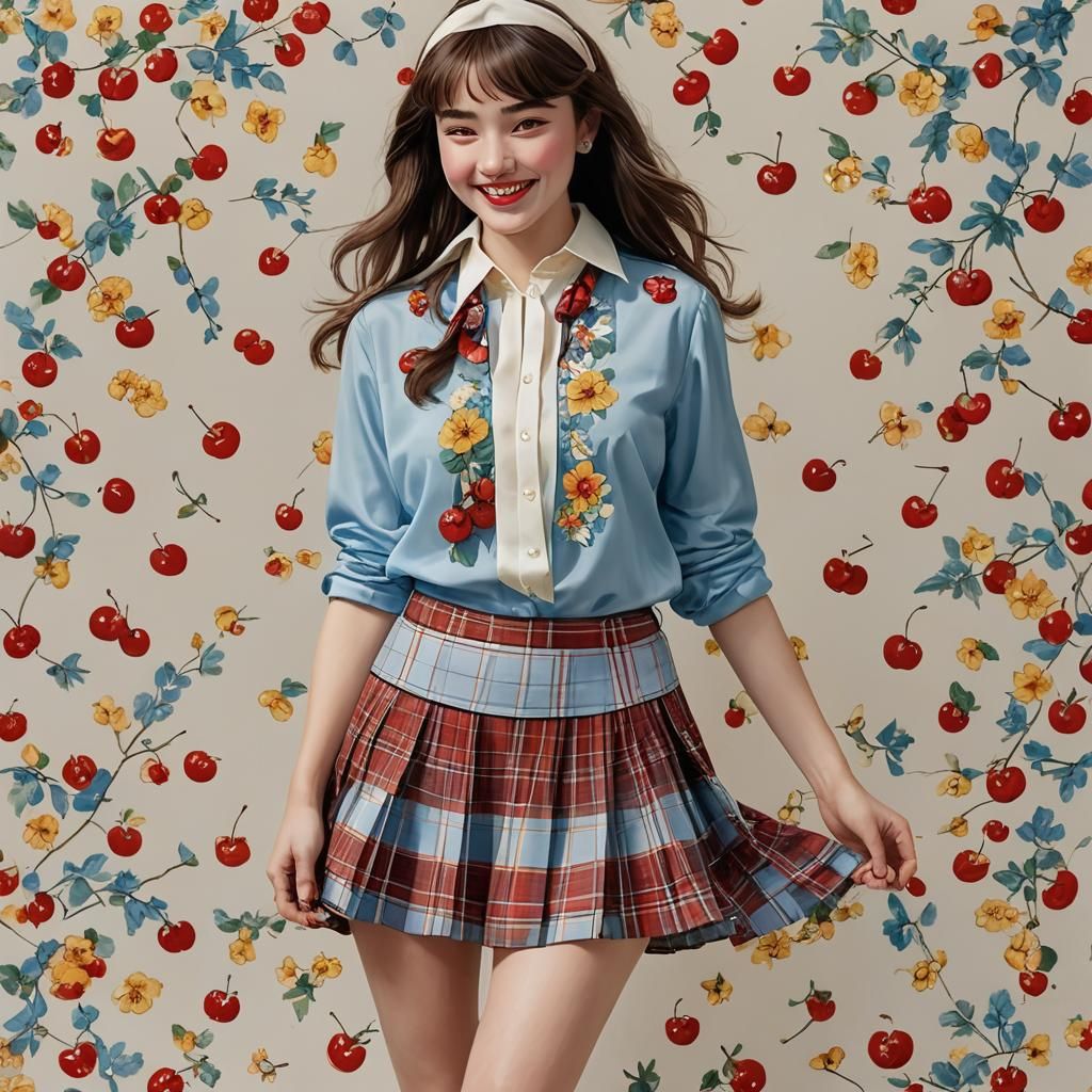 Girl Posing in Blouse and Skirt, Digital Comic Art