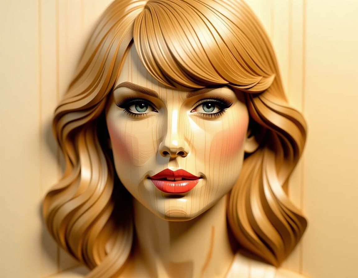 Hyperrealistic 3D Wooden Carving Portrait