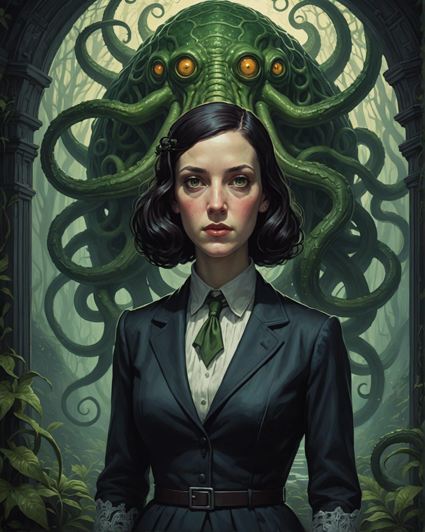 Eldritch Female Figure in Lovecraftian Style