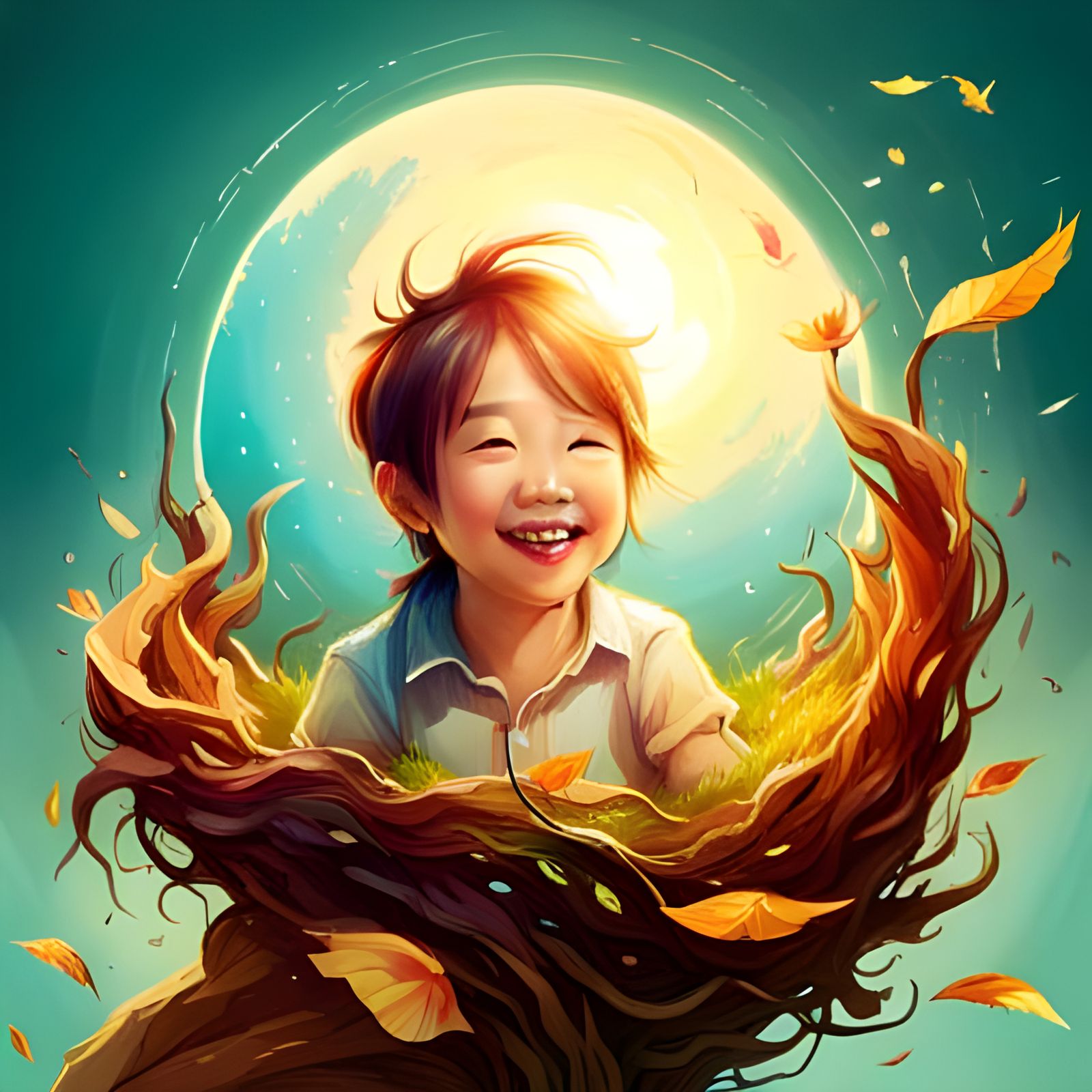 Adorable Laughing Egg Portrait in Whimsical Style