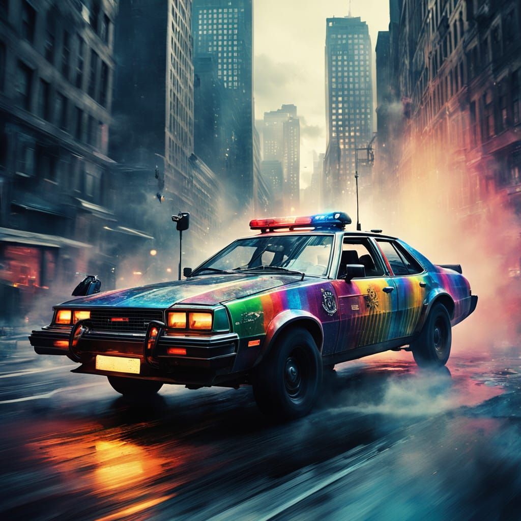 High-Speed Police Car in Gritty Cinematic Style