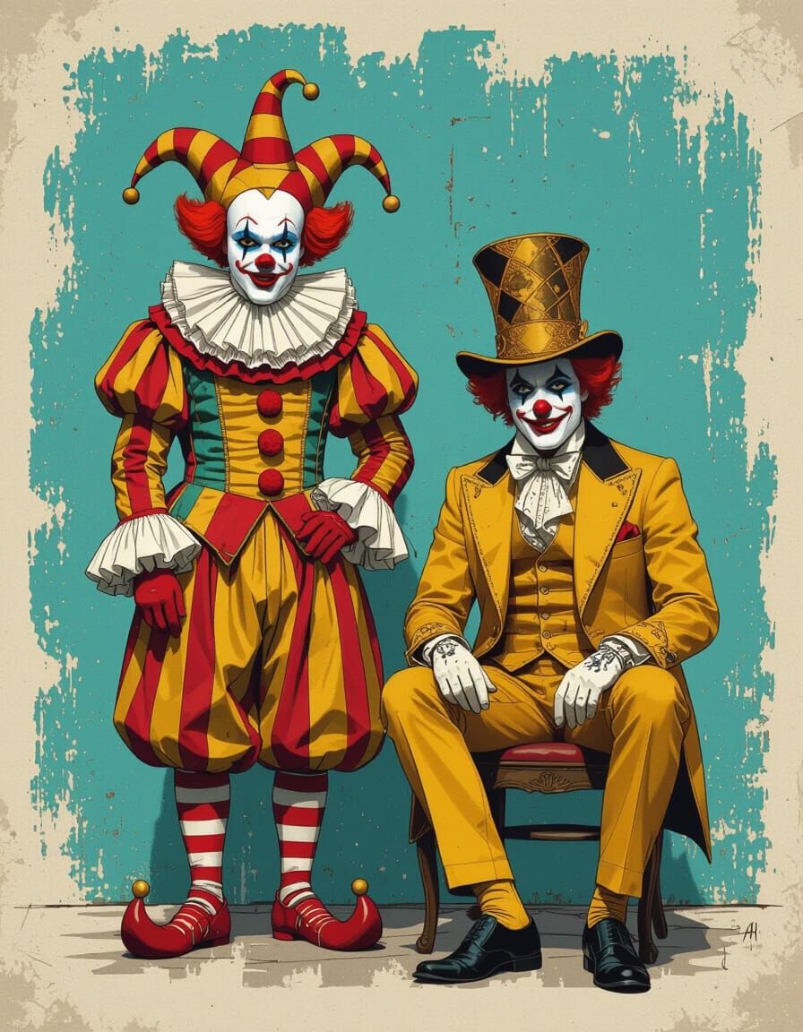 Vintage Clowns in Theatrical Costumes, Digital Art
