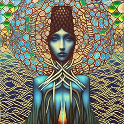 Sunset Woman in Glass Forest: Gaudí-Inspired Art