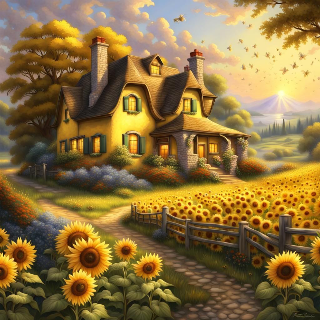 Sunshine Cottagecore: A Fantasy Landscape in Digital Art