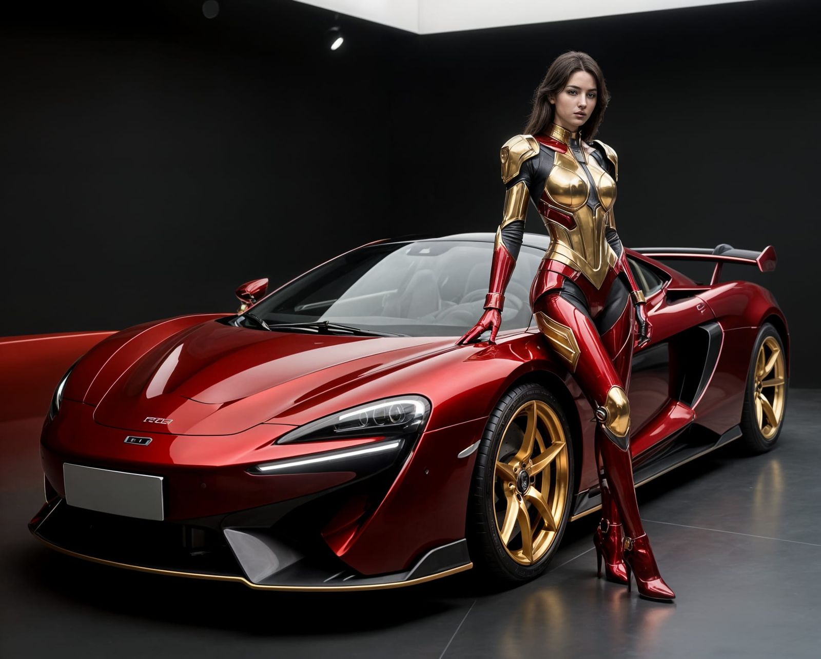 Futuristic Sports Car With Cyber-Armored Woman