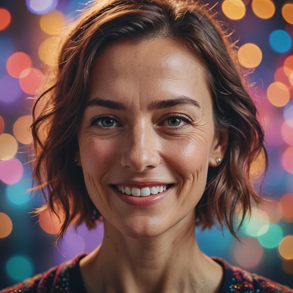 Cinematic Portrait of Smiling Woman with Bokeh
