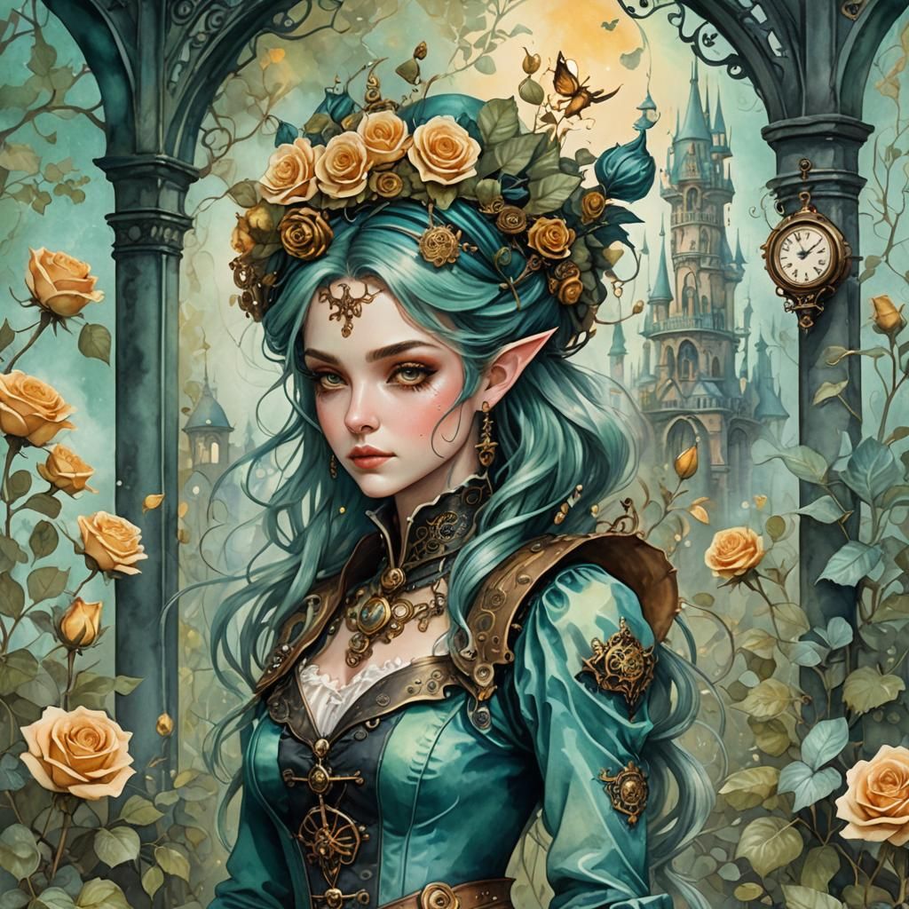 Steampunk Elf in Secret Rose Garden