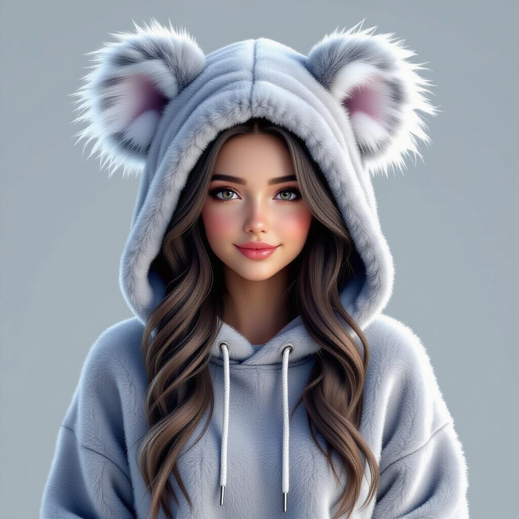 Hyperrealistic 3D Koala Hoodie Girl