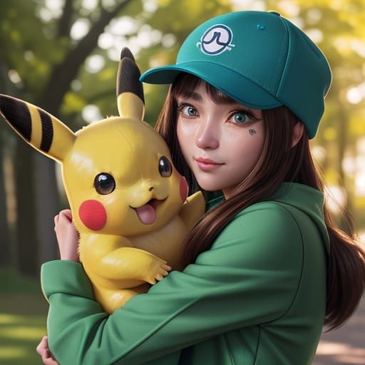Sincere Pokémon Trainer Hugs Pikachu in Golden Hour
