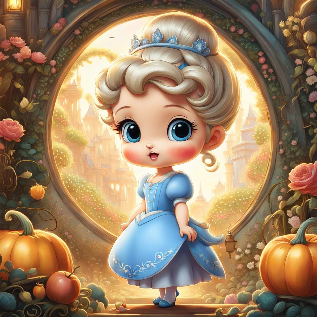 Adorable Chibi Cinderella in Manga Line Art