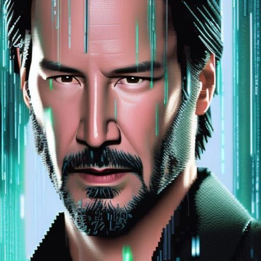 8-bit Pixel Art: Keanu Reeves as Neo in Matrix