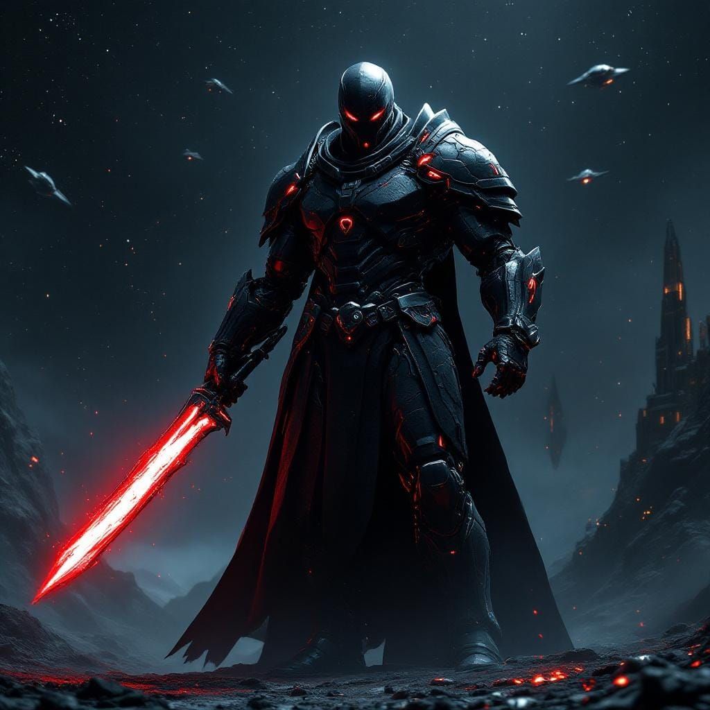 Dark Warlord in Deep Space with Crimson Blade