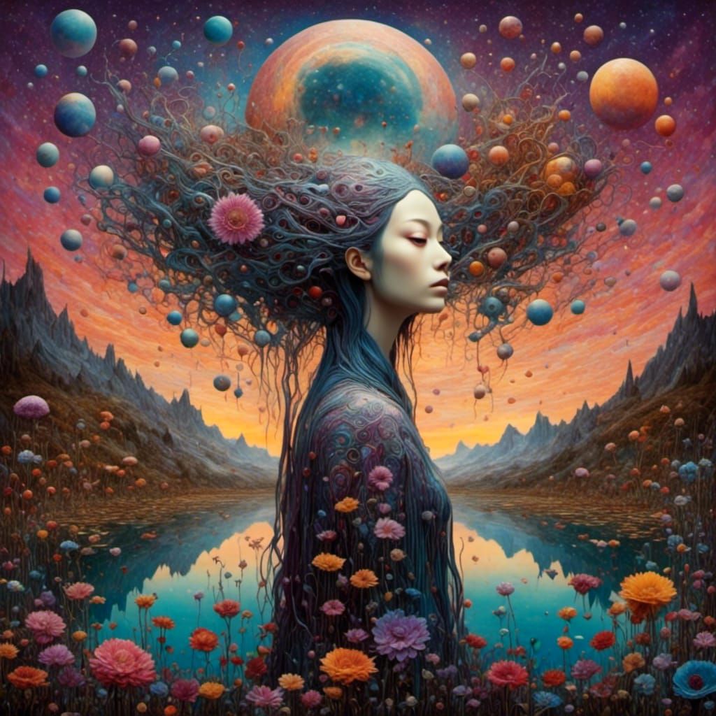 Surreal Double Exposure Portrait on Alien Planet