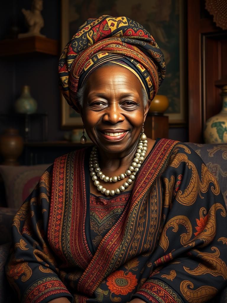 Elderly Matriarch Portrait in Vibrant Realism Style