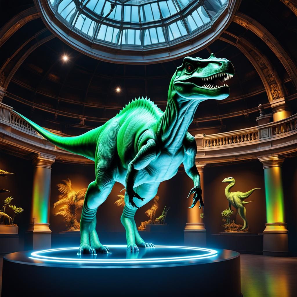 Holographic Dinosaur Light Art in Museum