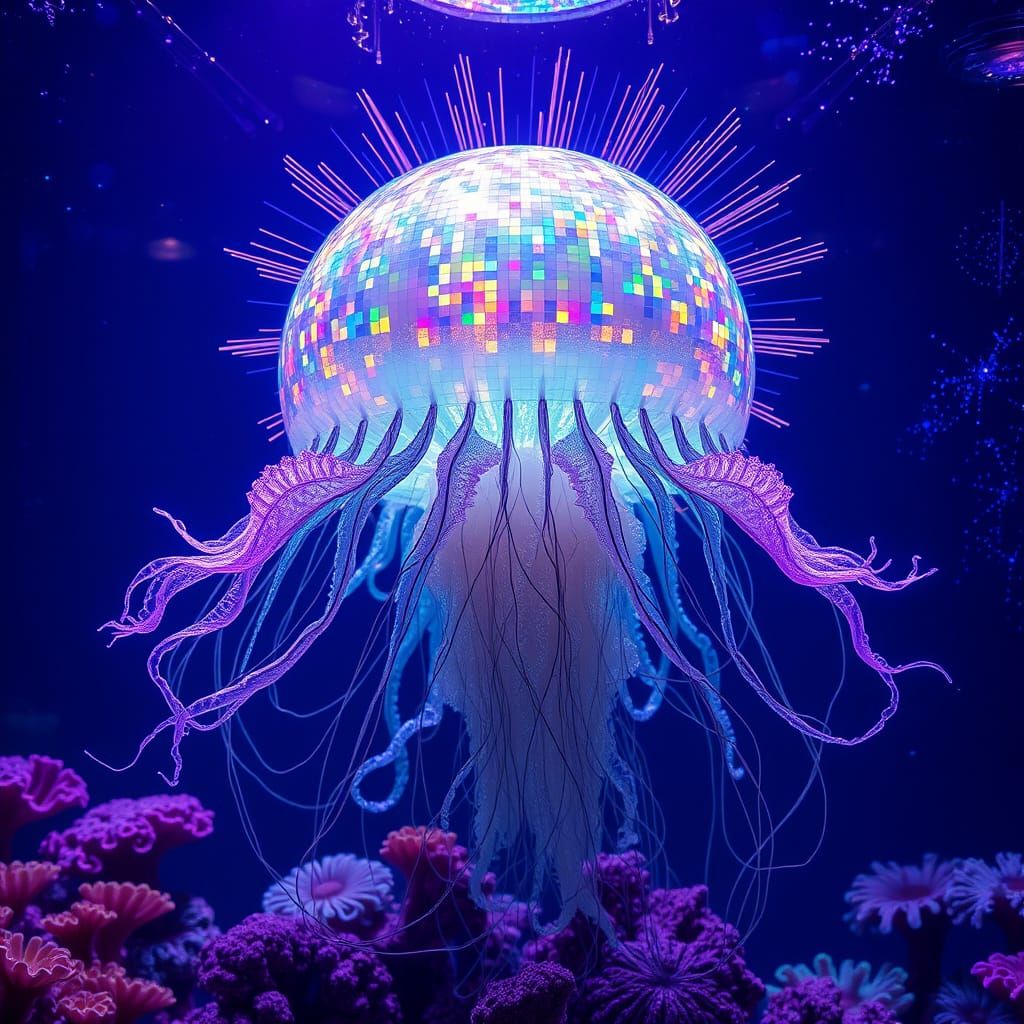 Gargantuan Disco Ball Jellyfish in a Vibrant Aquarium