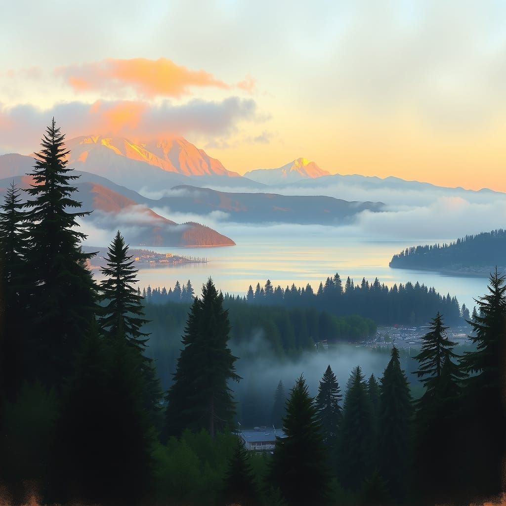 Misty Pacific Northwest Landscape with Lush Rainforests and ...