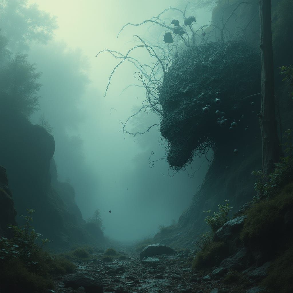 Abstract Fractal Toxic Landscape with Zentangle Patterns