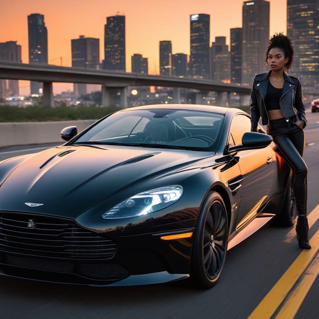 Vibrant Downtown LA Cityscape Unfolds as a Black Woman Speed...