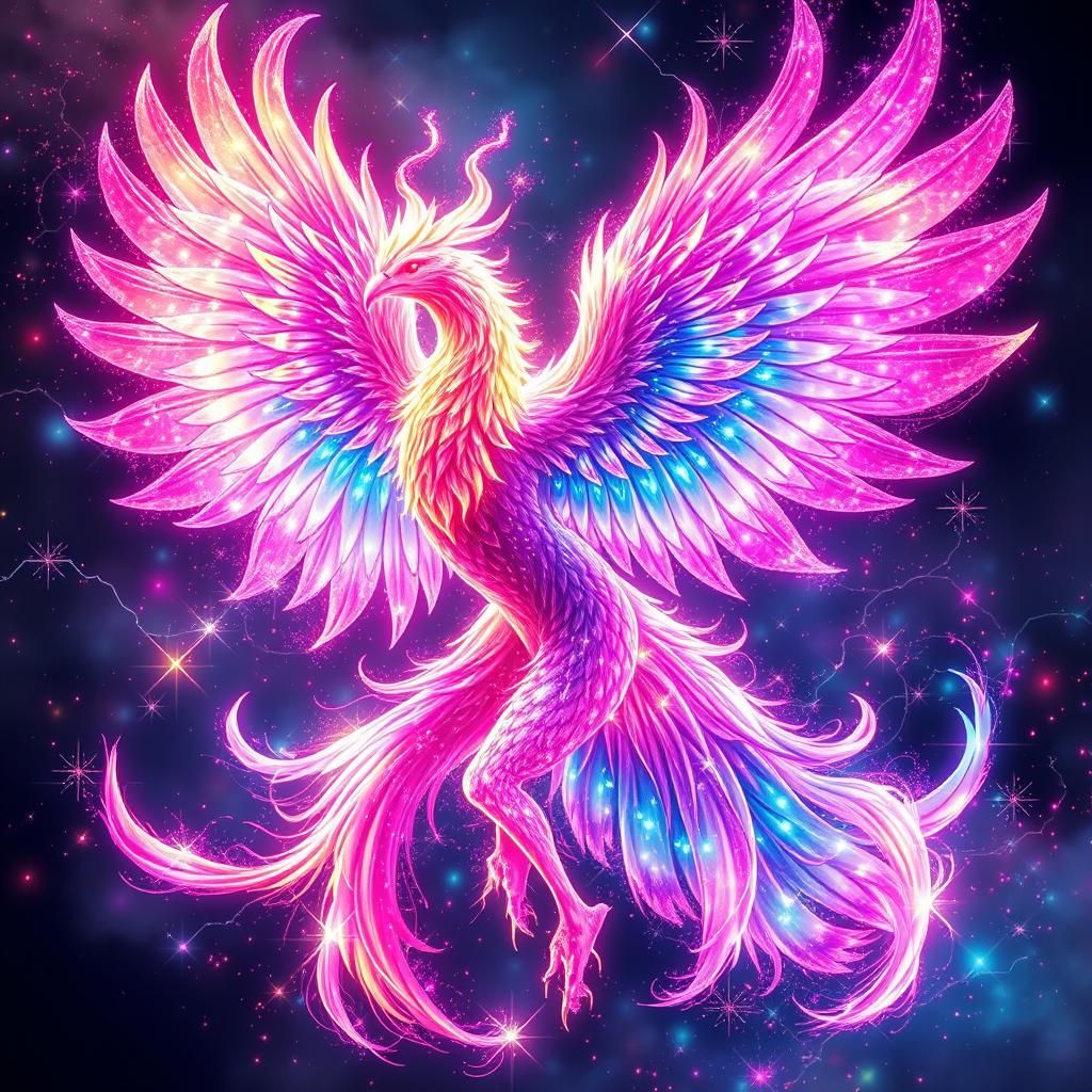 a galactic Phoenix mixed with a fairy, merging together into...