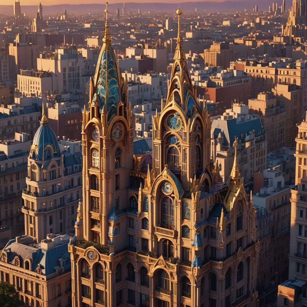 Art Deco Skyscraper at Dusk in Digital Painting