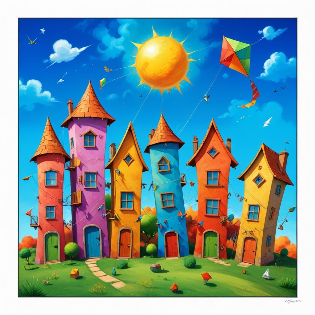 Dreamlike Doodle Houses in Surrealist Style