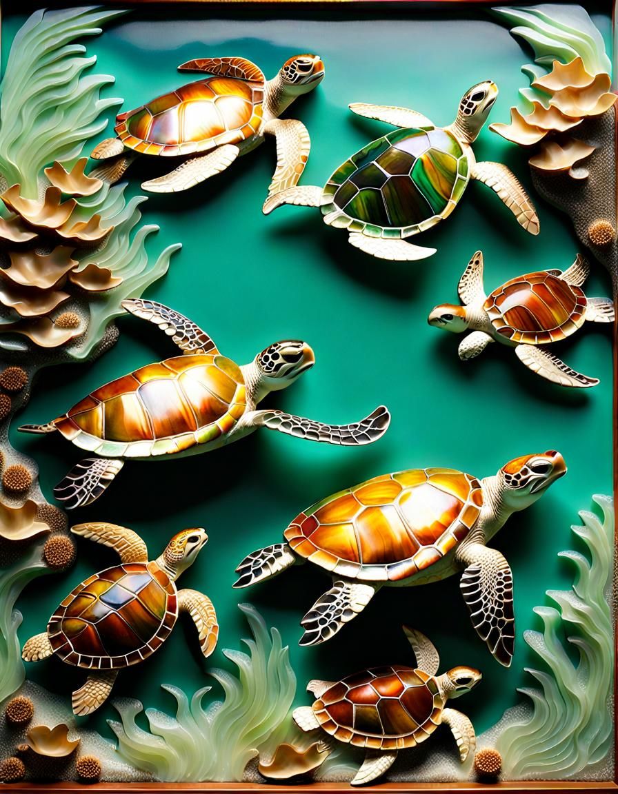 Sea Turtles in Ocean Paradise: Asian-Style Panel