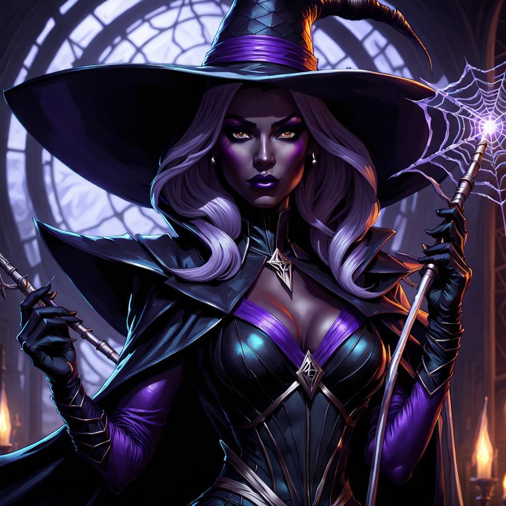 Dark Elf Witch with Spider, Hyperdetailed Art