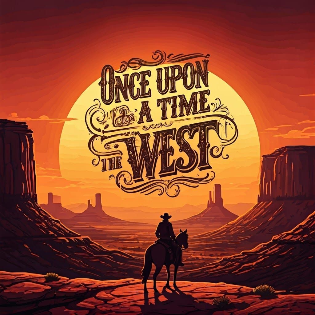 Wild West Sunset: Cowboy Silhouette in Amber Light