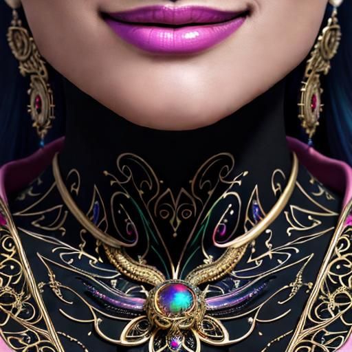 Surreal Baroque Face with Iridescent Colors and Intricate De...