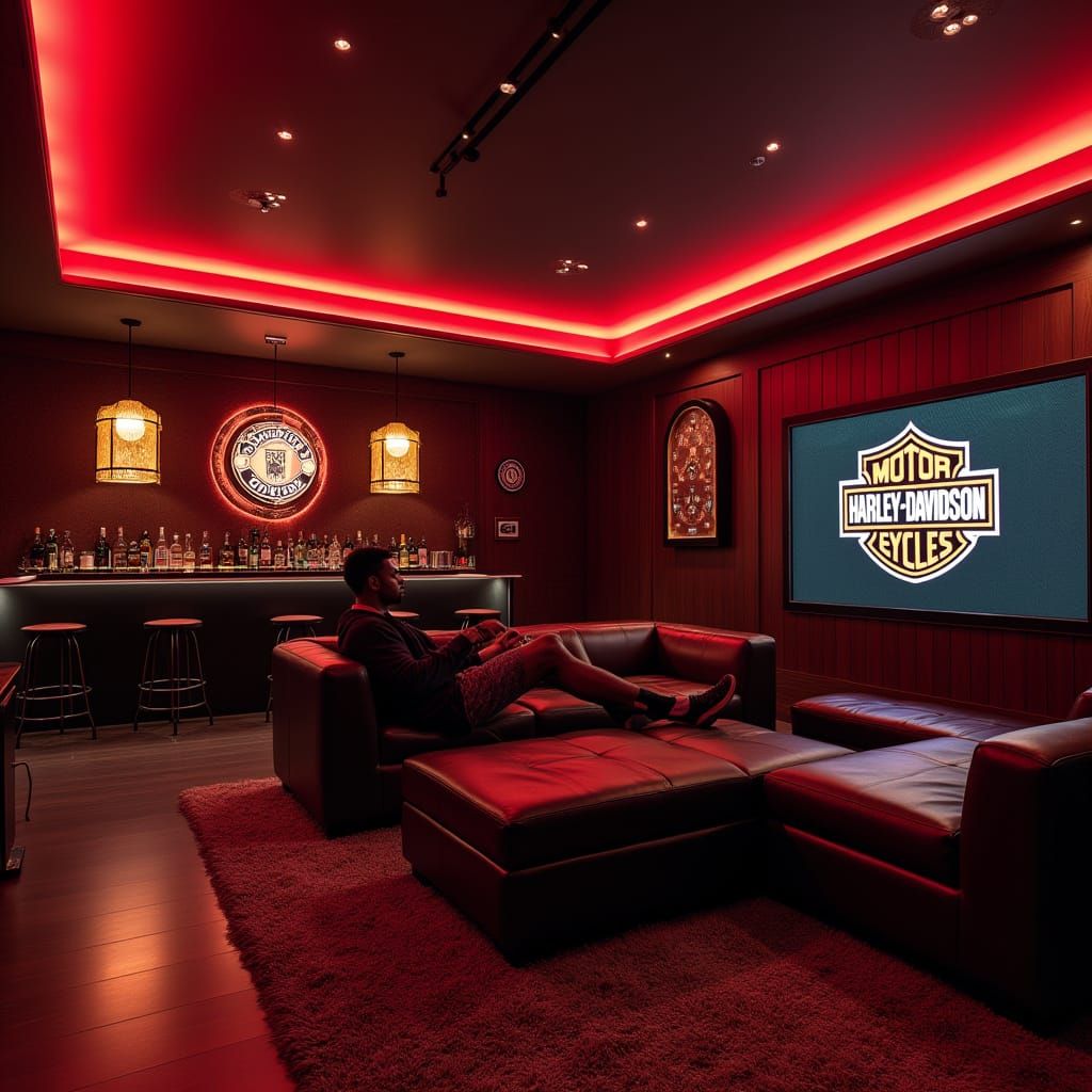 Futuristic Mancave with Bar and Tech, in Sci-Fi Style