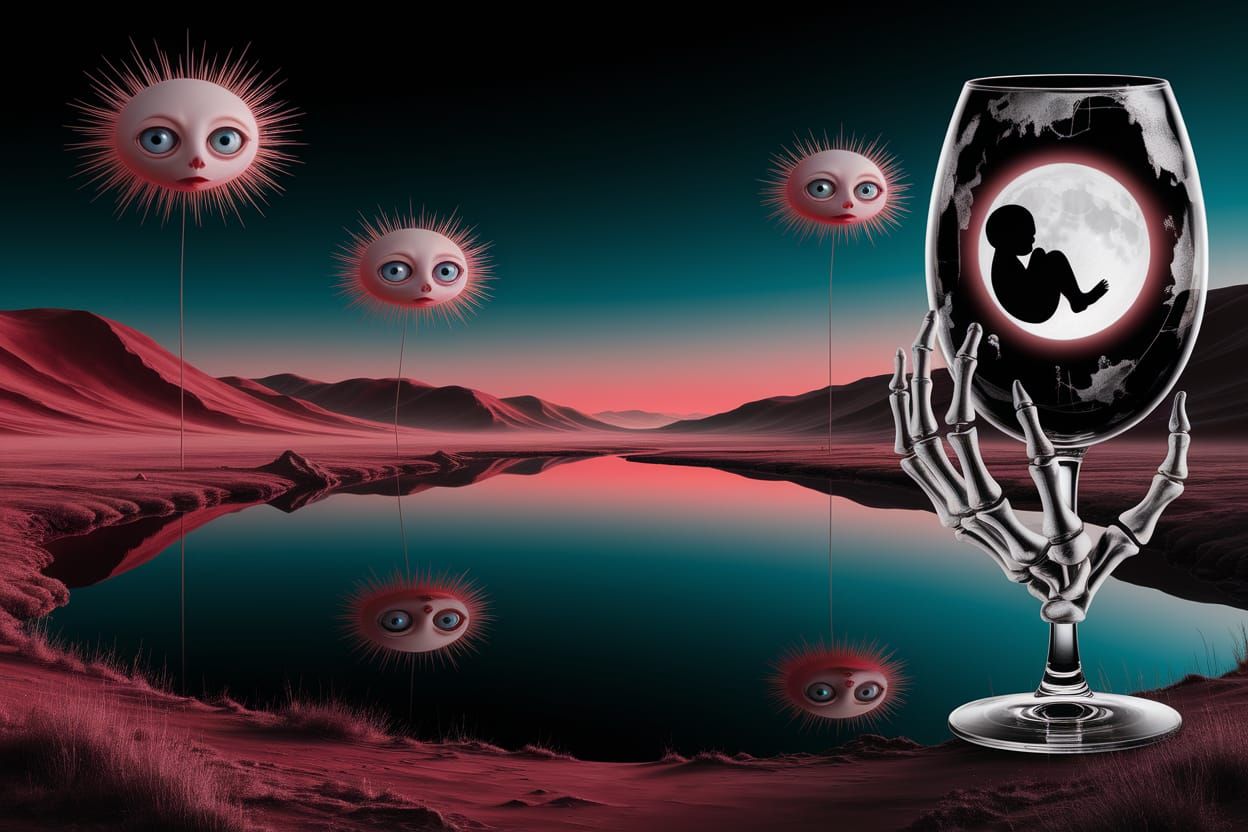 Dreamlike Landscape with Ethereal Mist and Comatose Eyes