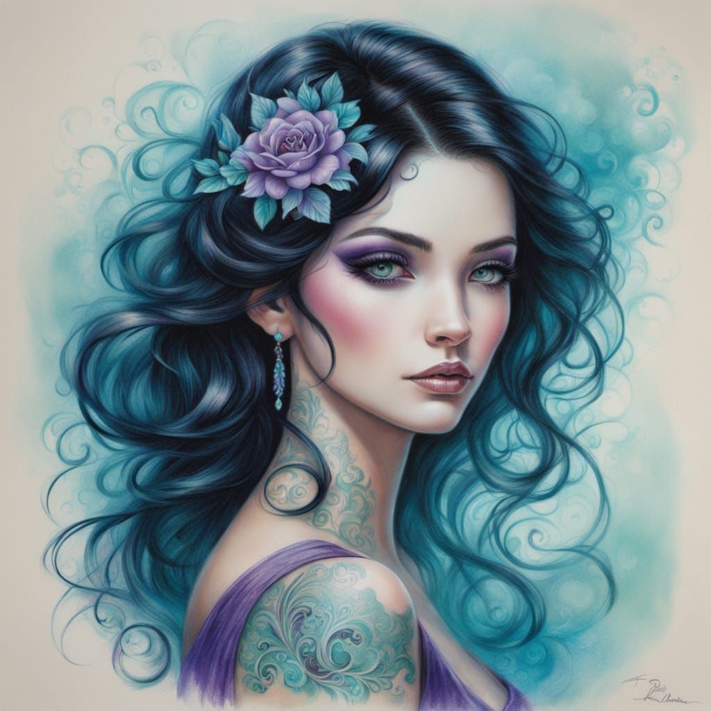 Ethereal Fantasy Woman with Purple Highlights and Turquoise ...