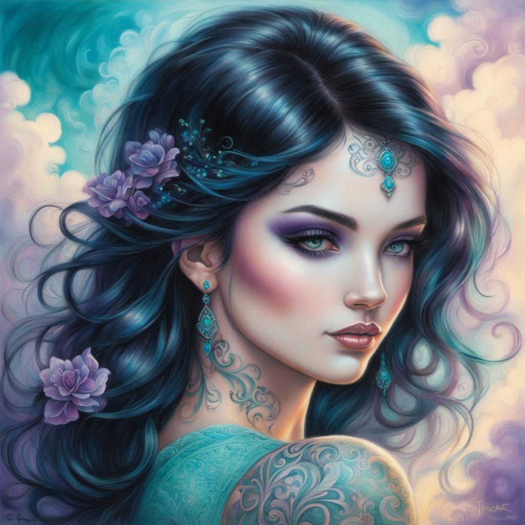 Ethereal Fantasy Portrait of Woman with Turquoise Eyes