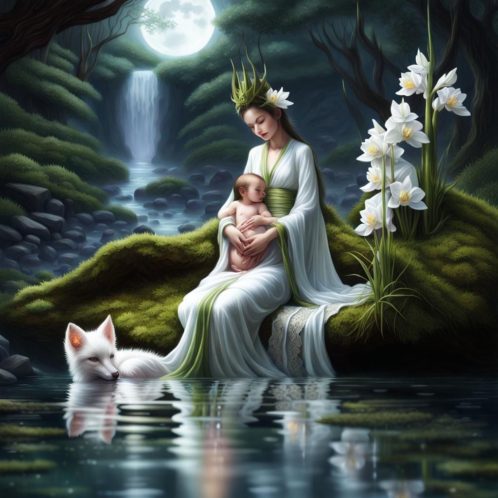 Avalokiteshvara: Mother, Baby, and Fox in Paradise