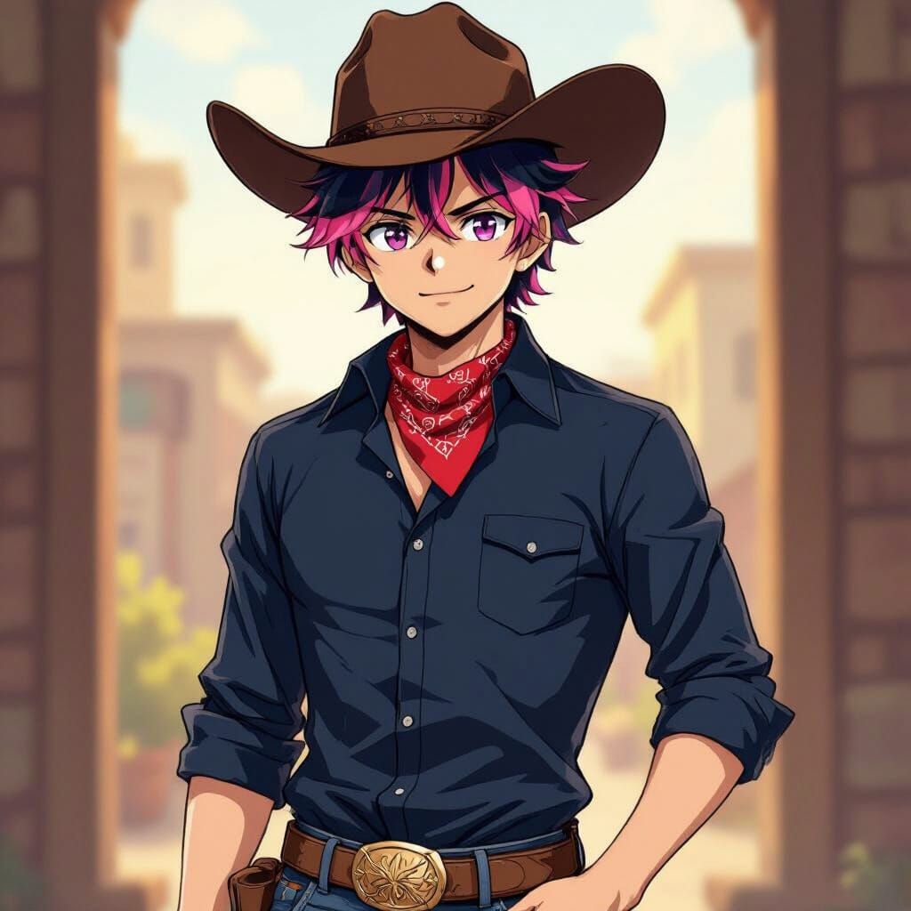 Cheerful Cowboy Yuji Itadori in Vibrant Anime Style