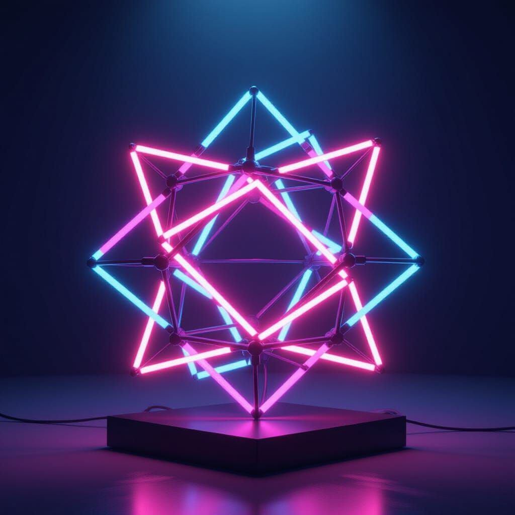 Abstract Neon Sculpture in Minimalist Gallery