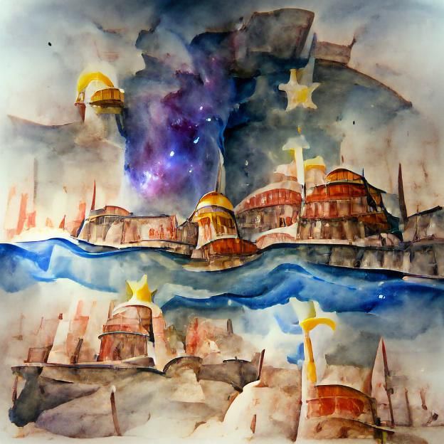 Nighttime Constantinople in Watercolor