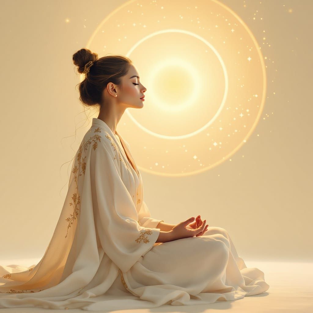 Meditative Woman in Ethereal Sci-Fi Style
