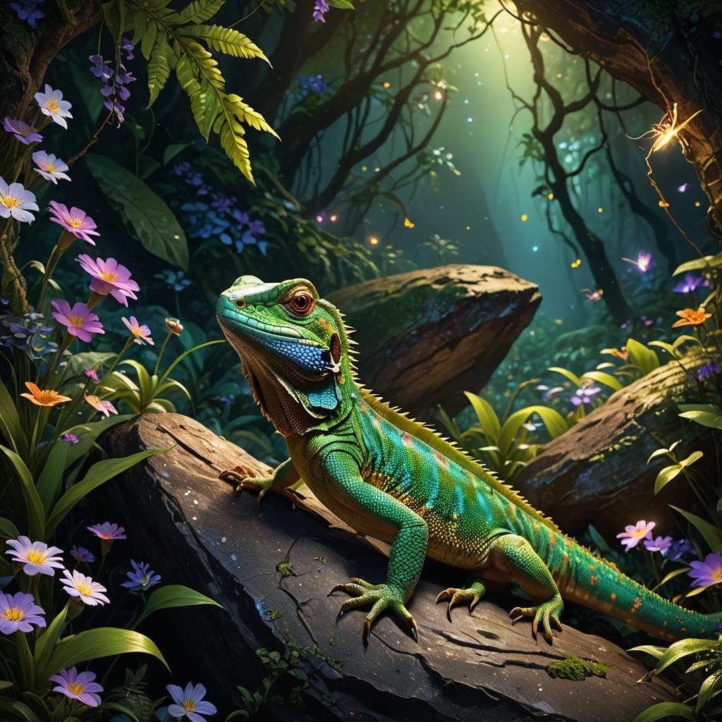 Lizard in Magical Forest: Photorealistic Digital Art
