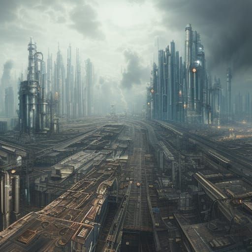 Futuristic Industrial Megacity with Steam