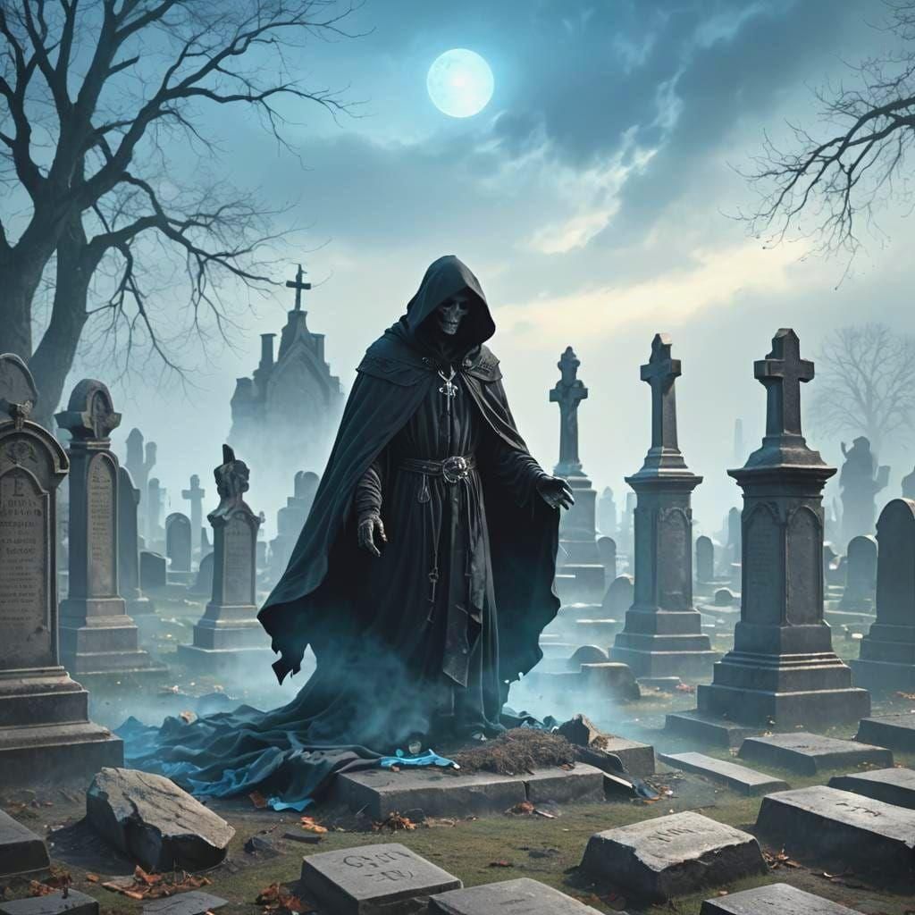 Death Visits Cemetery: Dark Fantasy Art