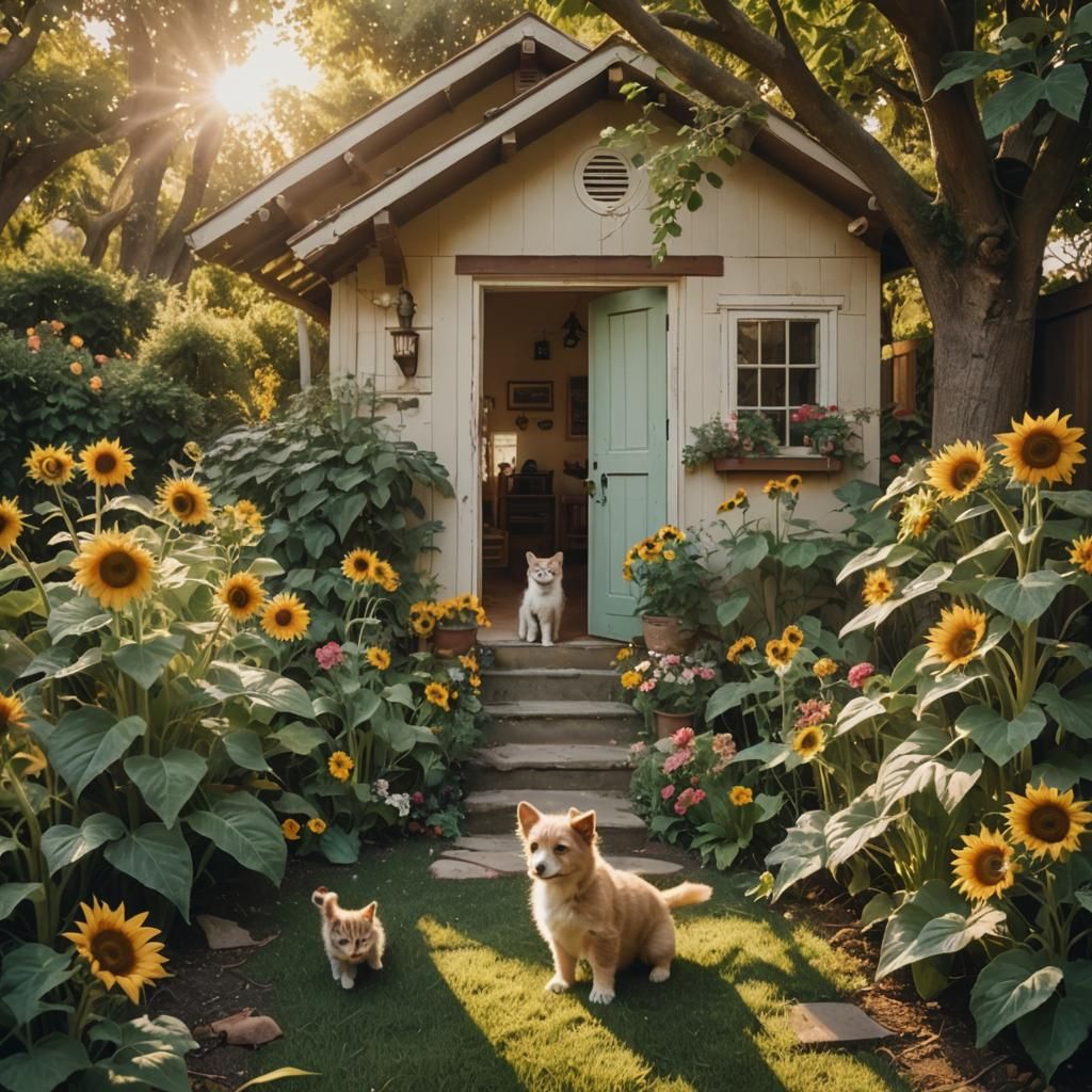 Picturesque House with Lush Garden in Cinematic Style