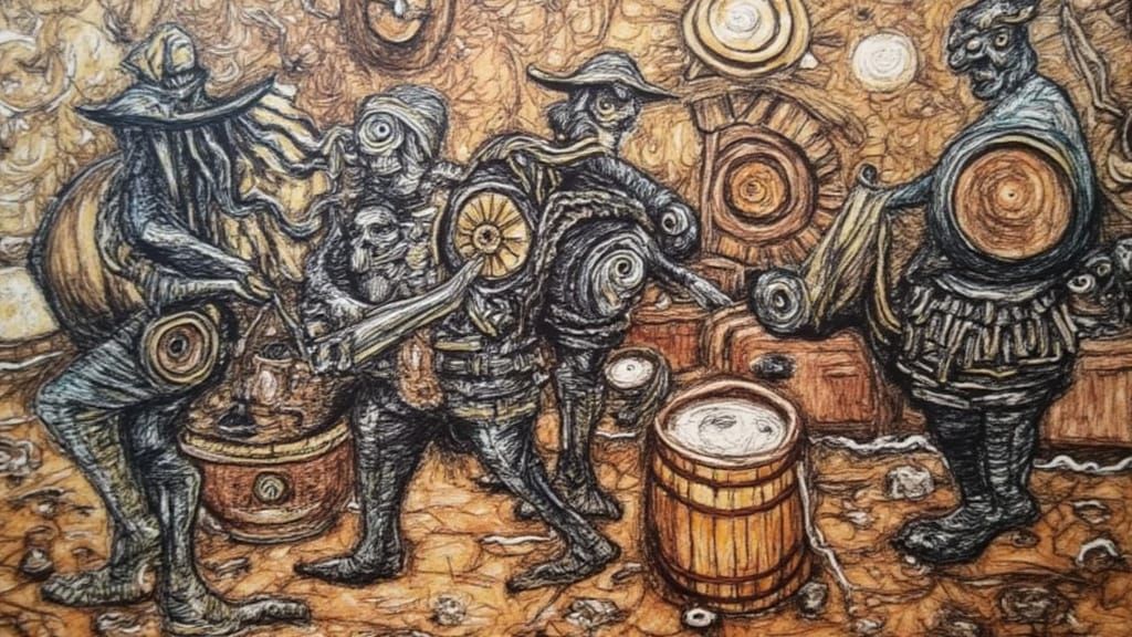 Pirates Looting a Cooperage in Escher Style