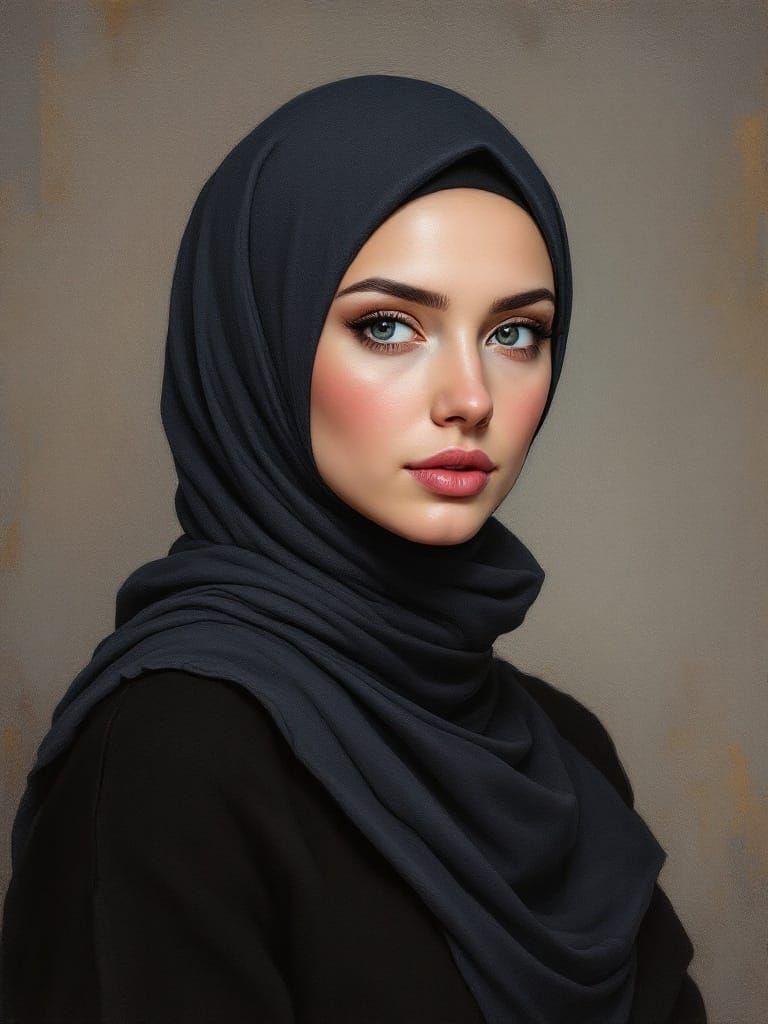 Ukrainian Hijabi Woman Portrait in Modern Art Style